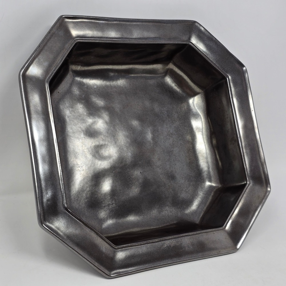 Juliska Pewter Metallic Octagonal Baking Dish Serving Bowl Hammered Ceramic